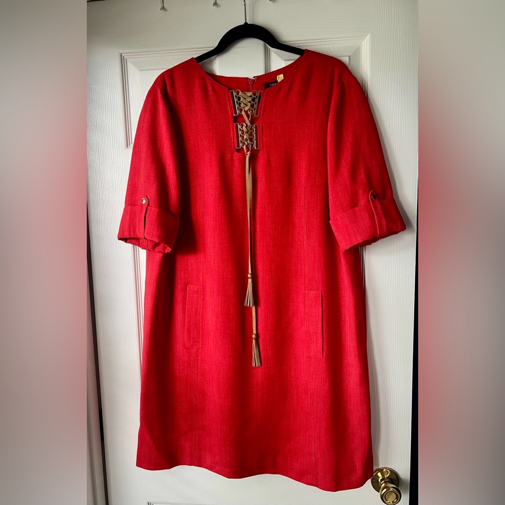 Tahari ASL Orange Tunic Dress with Tie Front and Pockets